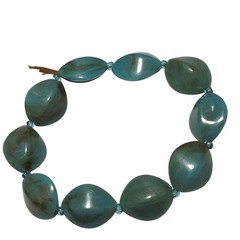 Handmade Blue Teardrop Beaded Bracelet Hints of Green Stretch Fashion Jewelry