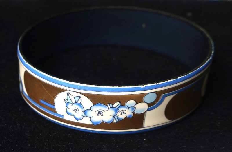 LARGE Vintage MICHAELA FREY Bangle Bracelet Enamel Austria Deco Floral SIGNED gallery