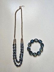 Accessorize Blue Beaded Multi Row Necklace and Bracelet New Without Tags