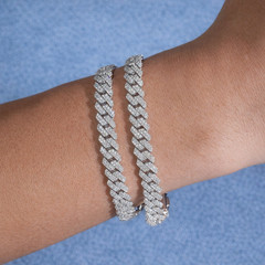 GRA Silver Pavé Cuban Link Chain Bracelet Box Clasp Closure, Chain Style