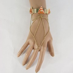 Women Gold Metal Fashion Cuff Slave Bracelet Pyramid Orange Classy Hand Chain