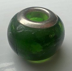 925 Sterling Silver Glass Bead European Lampwork Slide Charm Dark Emerald Green