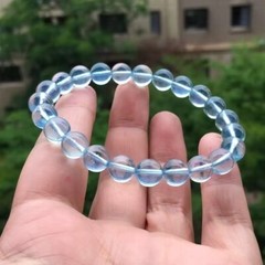 AAAAA Natural Blue Aquamarin Quartz Crystal round Beads Bracelet