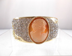 Amedeo NYC Carved Shell Cameo Cuff Bracelet with Rhinestones