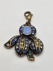 Heidi Daus Antiqued Brass Tone Blue Crystals Flower Dangle Charm