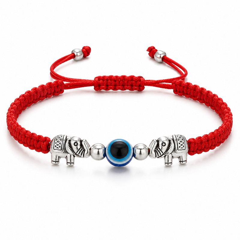 Adjustable Red String Bracelet Blue Evil Eye Elephant Charm Unisex Lucky Jewelry gallery