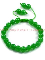 Natural 6/8/10mm Green Jade Gemstone Round Beads Braid Adjustable Bracelet 7.5”