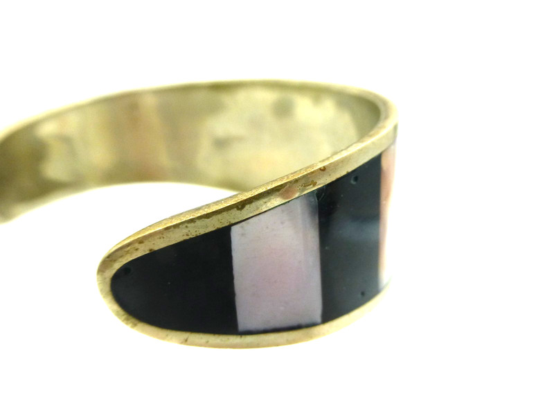 Pretty Cuff Bracelet, MOP Floral Design with Black, Mexico? Alpaca Silver? gallery