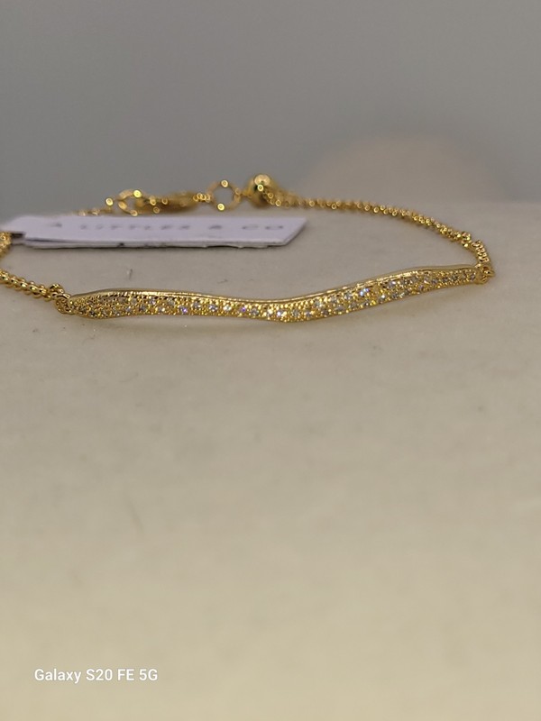 Designer Crystal Gold-tone Wave Bar Bracelet Adj. Stackable NWT 8" Signed *NEW* gallery
