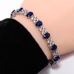 Blue Sapphire -Simulated, CZ 925 Sterling Silver Adjustable Bracelet 7-8″ B4514