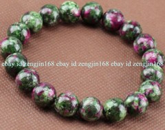 Natural 8mm Green Red Green In Zoisite Round Gemstone Stretch Bracelet 7.5” AAA