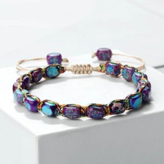 Adjustable Purple Stone Bead Bracelet w/ 7×5.5mm Stones – 17-29cm Woven Design