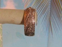 Whiting & Davis Co Silver Tone Hinge Bracelet with Leaves all Around