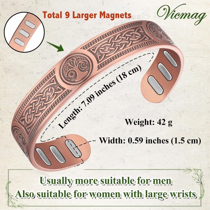 Adjustable 99% Pure Copper Bracelet for Men - Viking & Sun Moon Tree Design gallery