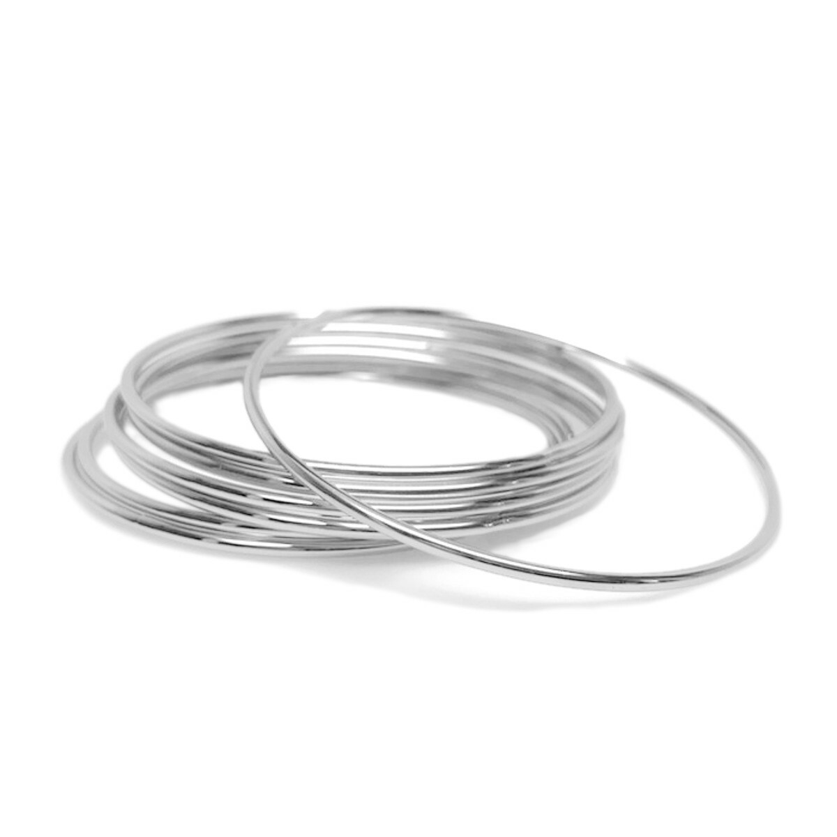 9 Inch Skinny Silver Bangle Bracelet Set of 7 Stackable Stainless Steel Women gallery