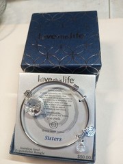 NIB Love This Life Stainless Steel “Sisters” Expandable Bangle Bracelet