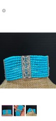 Adjustable Turquoise Silver Beaded Bracelet Lobster Claw Closure Round Accent