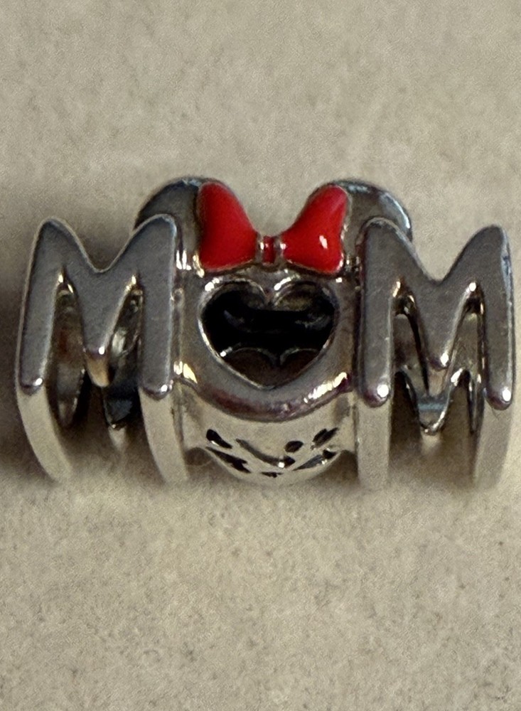 Authentic Pandora Disney Minnie Mouse“MOM” Charm – Red Enamel Bow Heart S925 ALE