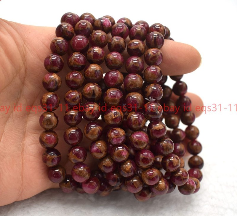 6Pcs 6/8/10mm Red Gems in Quartz with Pyrite Round Gemstone Beads Bracelet 7.5'' gallery