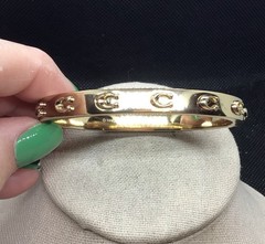 Coach New York Hinged Gold Tone Bangle Bracelet 6 3/4″ G942
