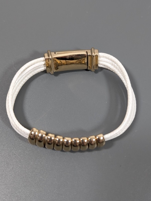 Boho White Multi Cord Gold Tone Slide Charm Magnetic Clasp Bracelet 6.5 in gallery
