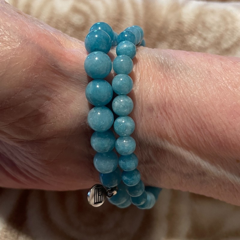 T. Jazelle Silver Charm Aqua Amazonite Stretch Bracelet Set of 2, 6 -7 inch NEW! gallery
