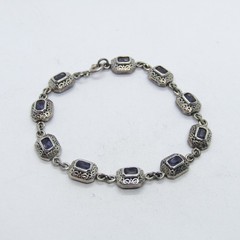Sterling Silver 925 Rectangular Amethyst Linked Bracelet 7″ SE154