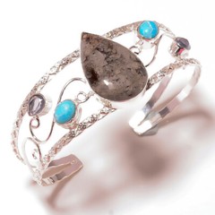 Girls!! Coffee Bean Jasper, Larimar HANDMADE silver plated-Cuff