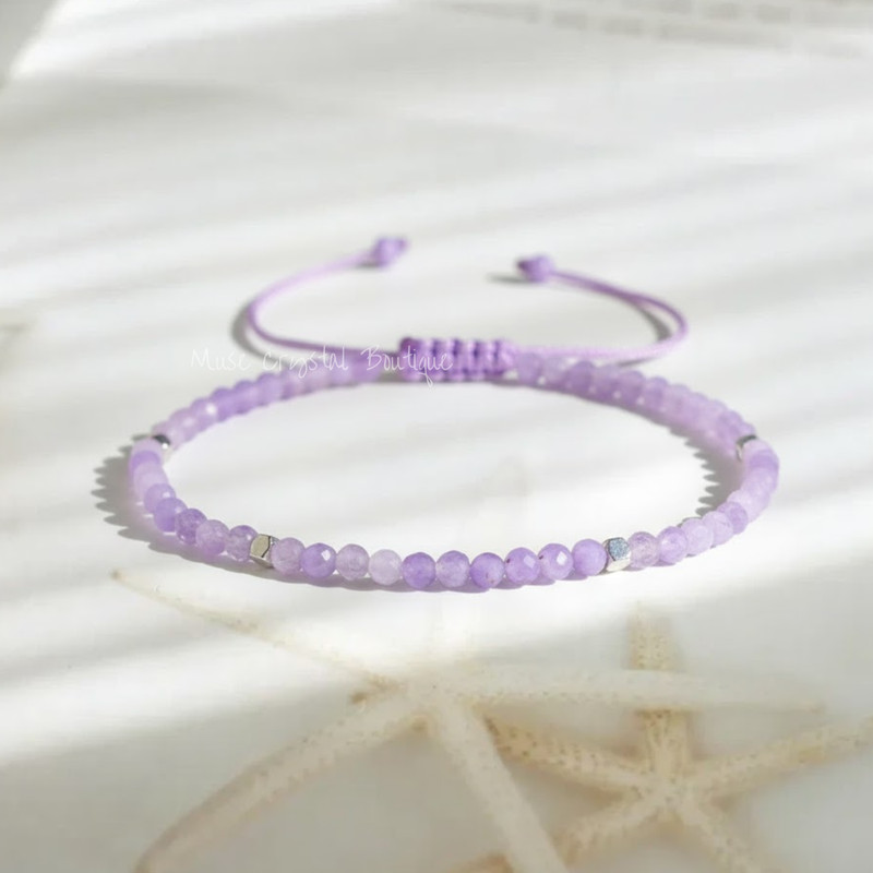 Lavender Amethyst 3mm Gemstone Beads Dainty Healing Women Men Bracelet Gift gallery