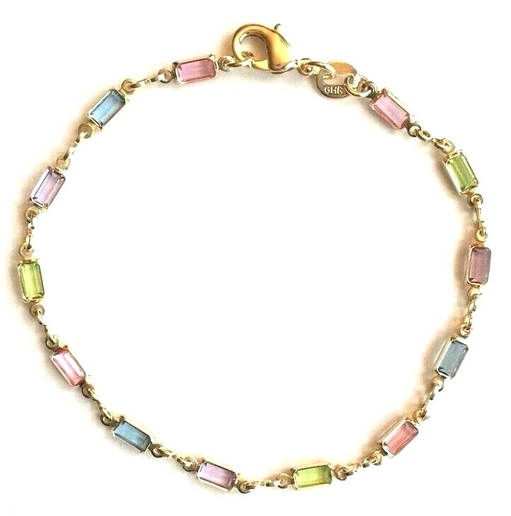 14K Gold Plated Colorful Crystal bracelet 7.25” Long / Pulsera de Cristal- BR199 gallery