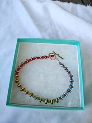 Sterling Silver Bracelet Multi Color Faceted Crystal Beads 7 1/2″ Beautiful!