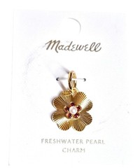 Madewell Freshwater Pearl Flower Bracelet Charm Antique Gold Brass NY790 New