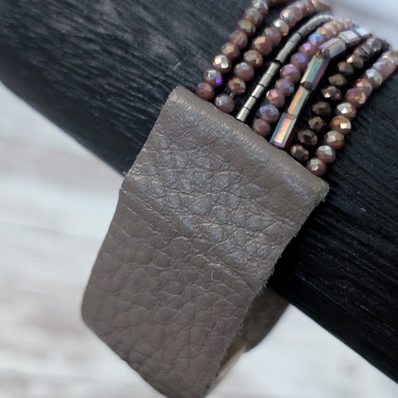 Brown Bracelet with Brown Lightly Iridescent Beads - Fair Condition gallery