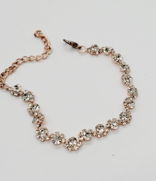 Tennis Bracelet Flower White Crystal rhinestone Rose Gold Tone 9 in Statement #A gallery