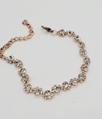 Tennis Bracelet Flower White Crystal rhinestone Rose Gold Tone 9 in Statement #A