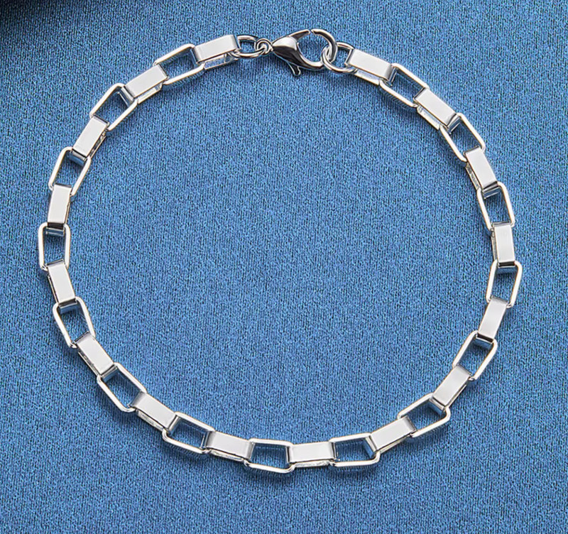 925 Sterling Silver Box Link Chain Fashion Bracelet 8 in 5 mm with Lobster Clasp gallery
