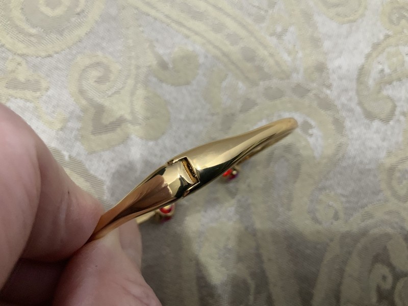 Kate Spade Red Aurora Borealis Open Cuff Hinged Pavé Gold Tone Bracelet gallery