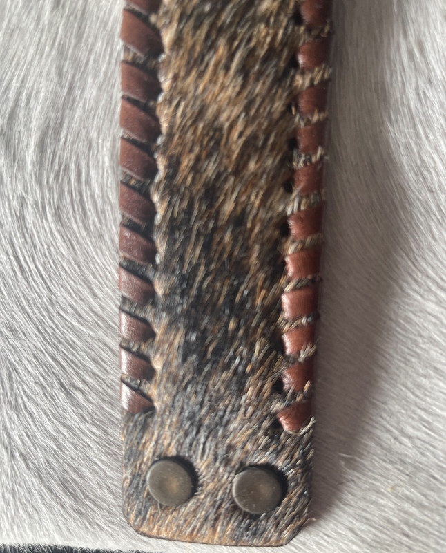 Western Unisex Bracelet 9 x 1.5 in Brindle Cowhide Leather Lace Snap Cowboy Br gallery