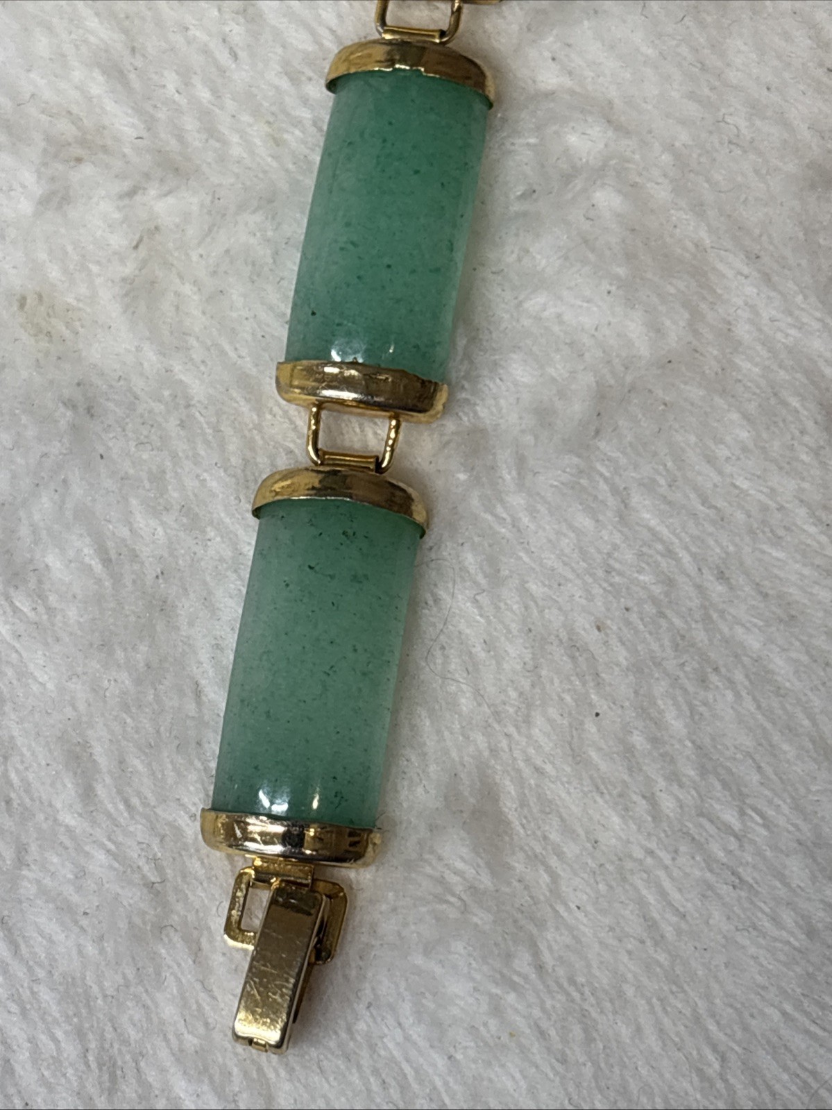 Gold Plated Natural Green Jade Station Bracelet Fold Over Clasp gallery