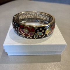 Brighton Colorful Flower Wide Hinged Bangle Bracelet Enamel Crystals