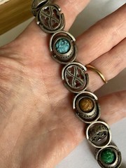 Vintage Miracle Bracelet, Scottish Celtic Articulated Agate styled Glass, signed