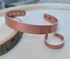 Matte Solid Copper Magnetic Engravable Bracelet Ring Set Arthritis Cuff Ring Set