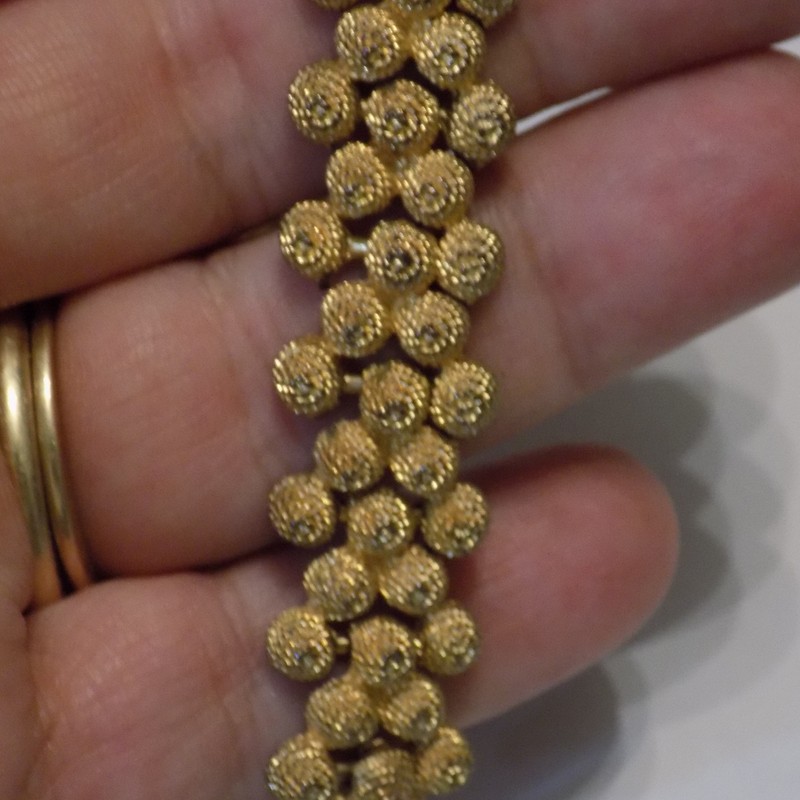 7.5" Gold Tone Textured Raised Circle Dome Bracelet Fold Over Clasp 23 gallery