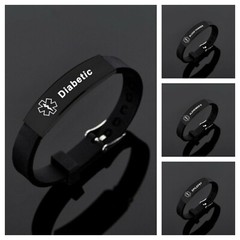 Medical Alert Bracelet Plate Silicone Diabetes, Epilepsy, etc. Adjustable