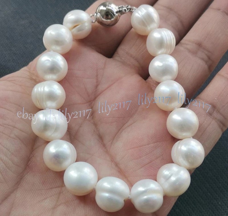 Huge 11-12mm Natural South Sea White Baroque Pearl Beads Bracelet 7.5-8 inch gallery