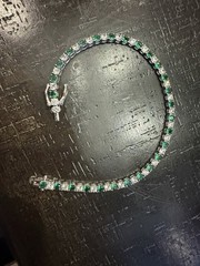 Vintage Tennis Bracelet 925 Sterling Silver Simulated Diamond & Green Emerald