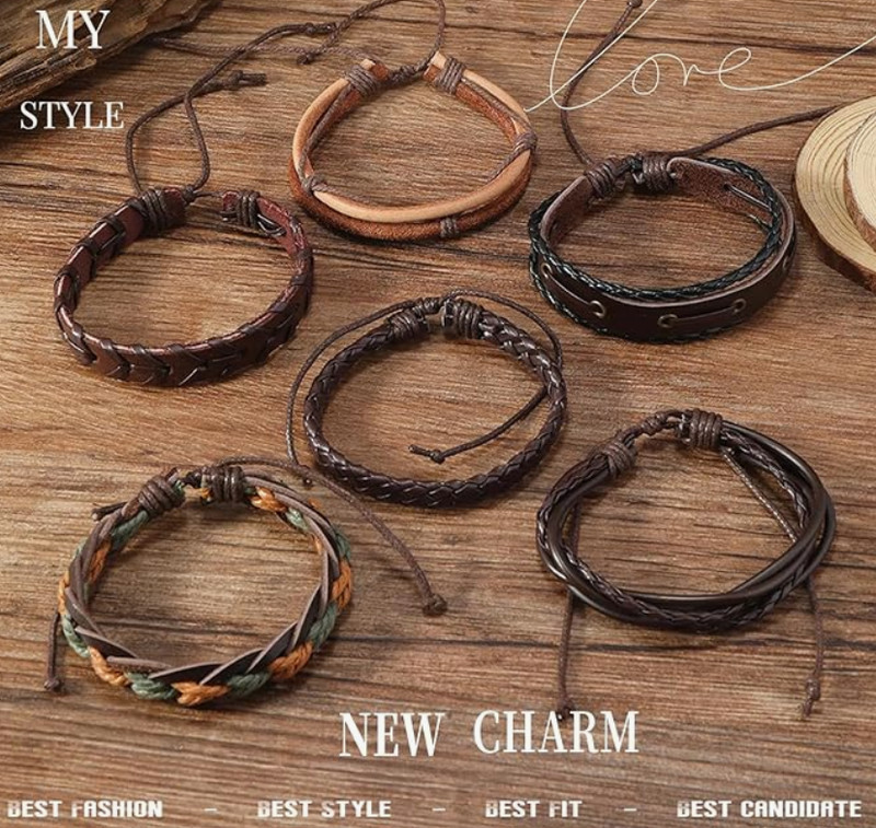2-6pcs Punk Multilayer Leather Bracelet Unisex Braided Bangle Wristband Jewelry gallery