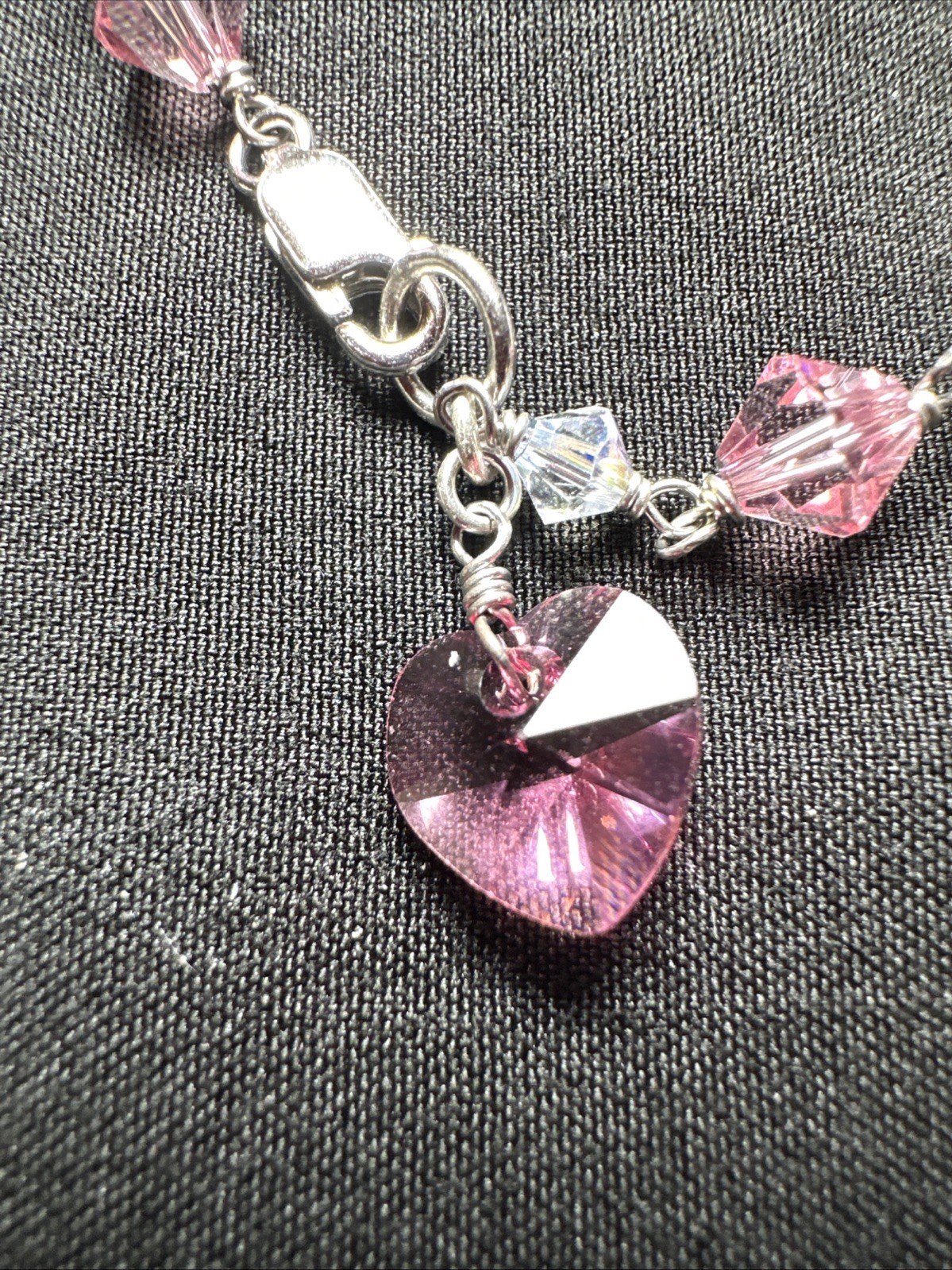 Silver .925 Pink And Clear Crystal Bracelet 7.5 Inch gallery