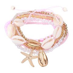 Summer Beach Bracelets Bohemian Multi-Layer Beads Stretch Bracelet, Pink