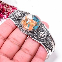 Copper Spiny Oyster Arizona Turquoise 925 Sterling Silver Bali Cuff|C968458418